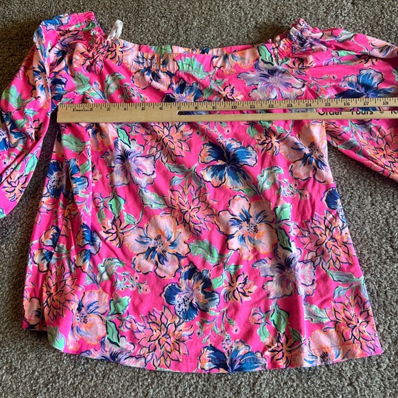 Lilly Pulitzer top womens small blue pink Lessa Off-The-Shoulder Top coastal - Picture 10 of 12